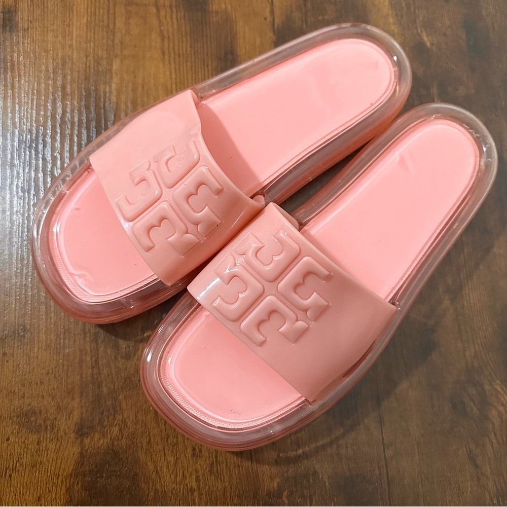 Tory Burch Pink Salt Bubble Jelly Slides Size 9 - Picture 2 of 5